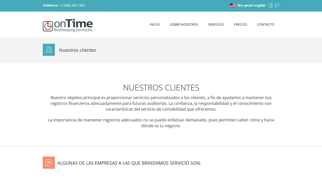 On Time Bookkeeping Service page