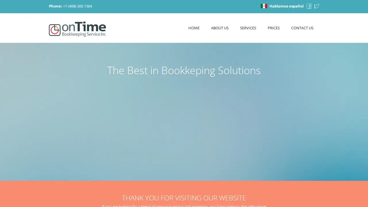 On Time Bookkeeping Service page