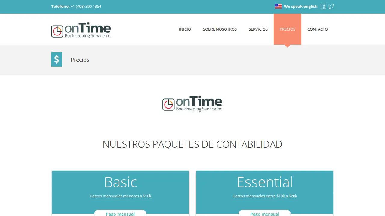 On Time Bookkeeping Service page