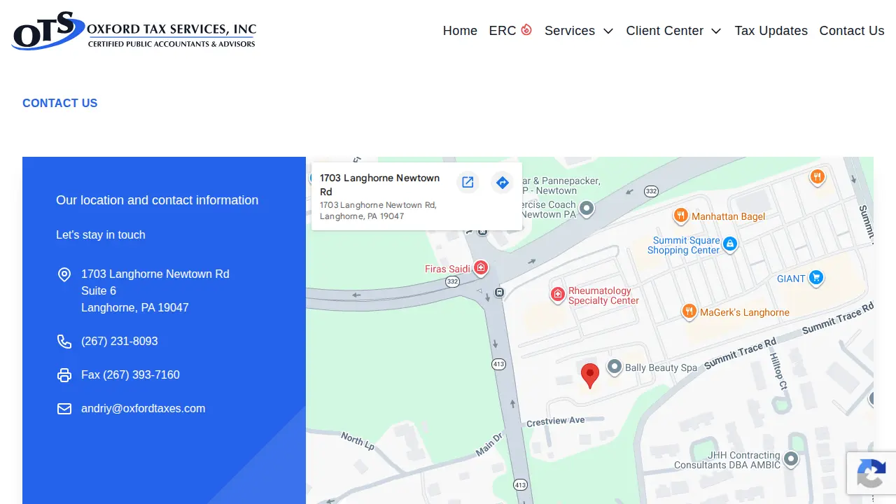 Oxford Tax Services page