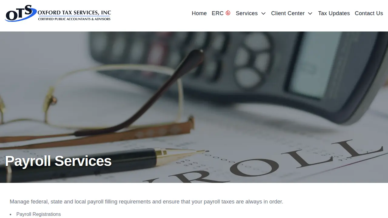 Oxford Tax Services page