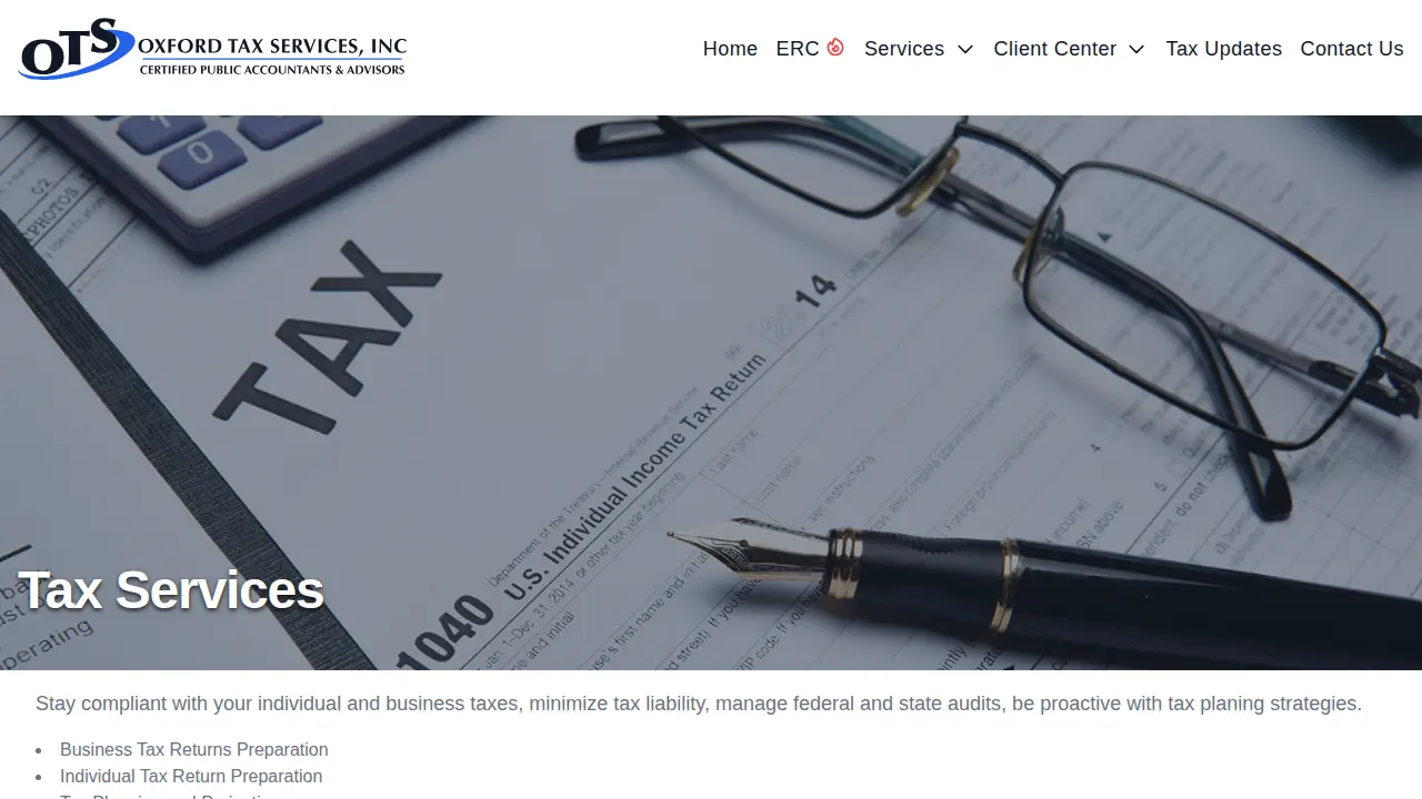 Oxford Tax Services page