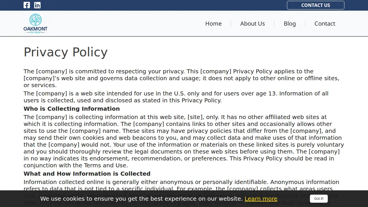Oakmont Tax Relief page