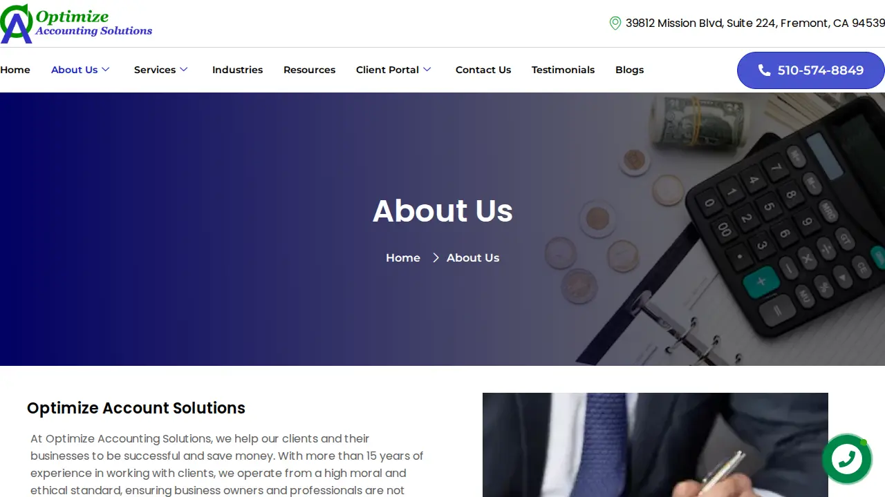 Optimize Accounting Solutions page