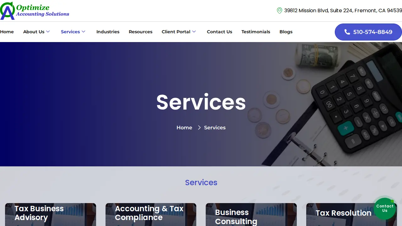 Optimize Accounting Solutions page