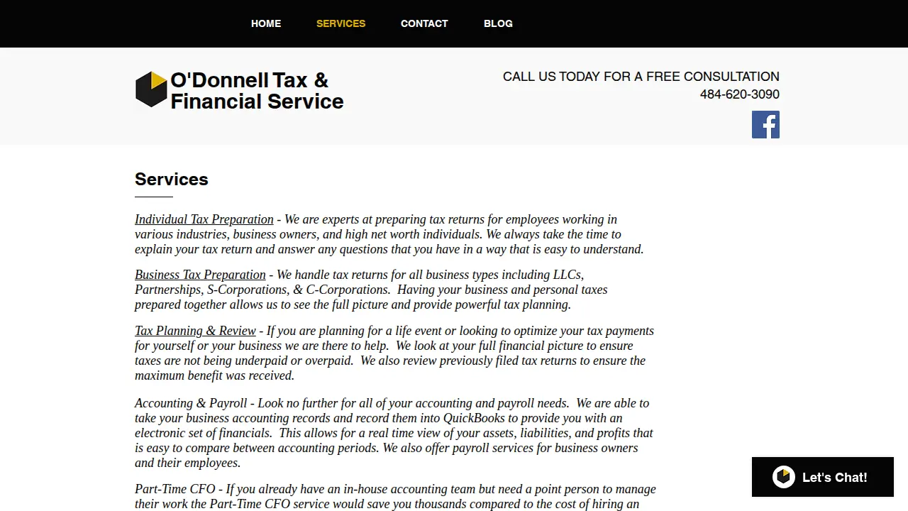 O'Donnell Tax & Financial Service page