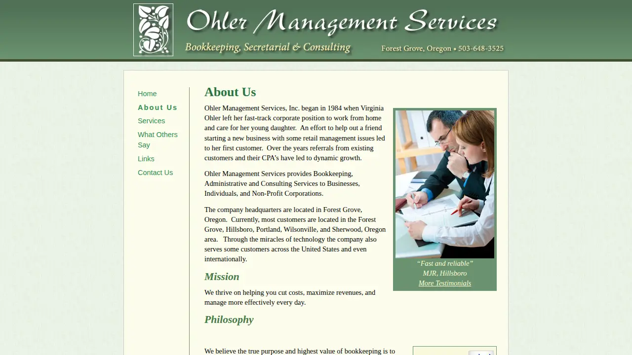 Ohler Management Services page