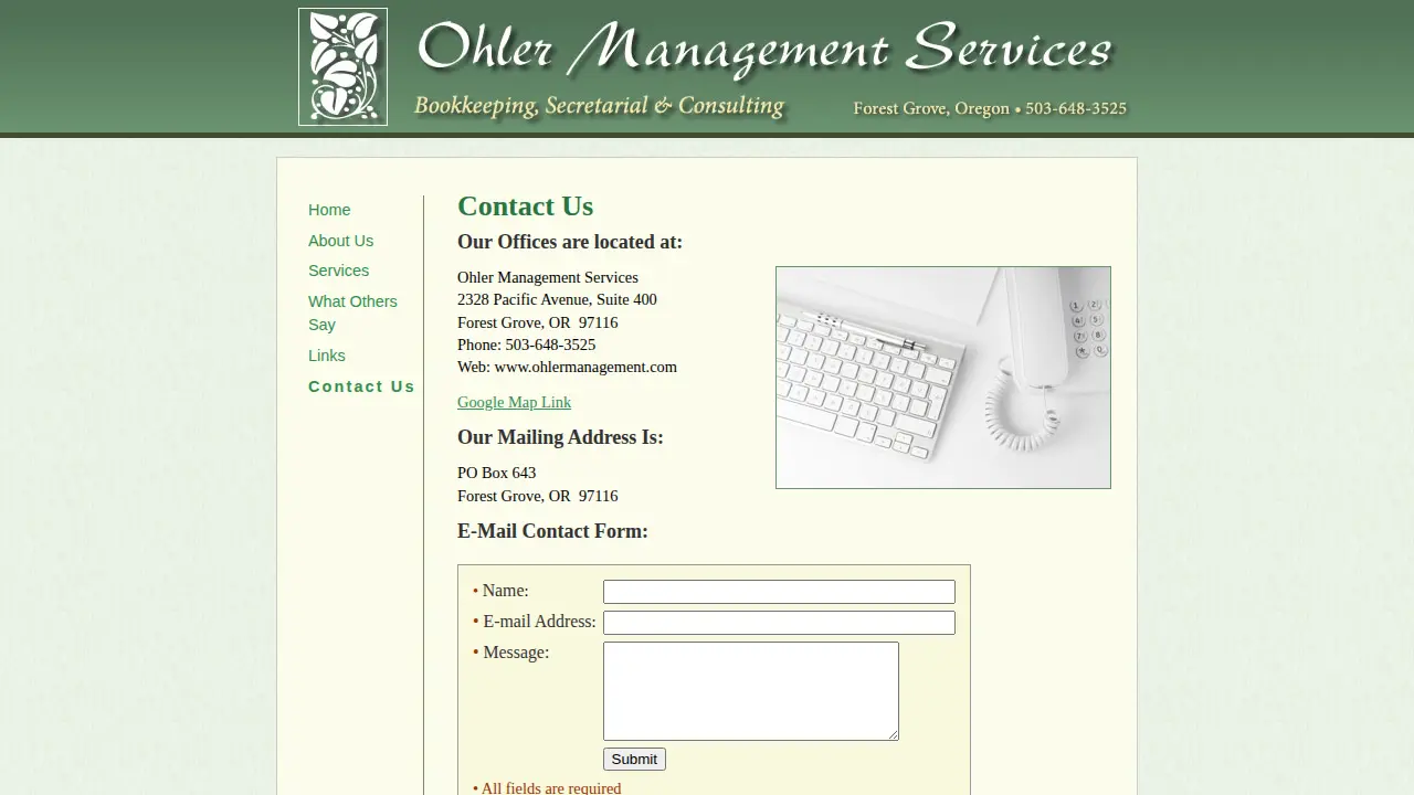 Ohler Management Services page