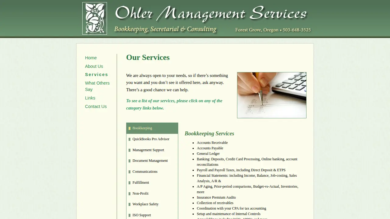 Ohler Management Services page
