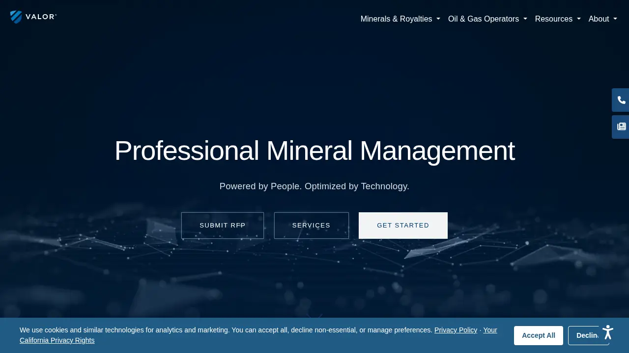 Valor Mineral Management page
