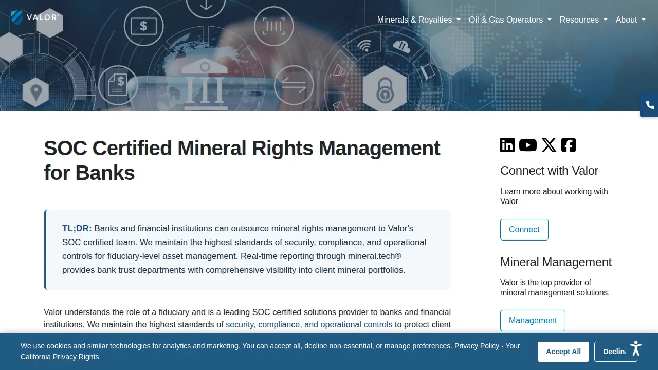 Valor Mineral Management page