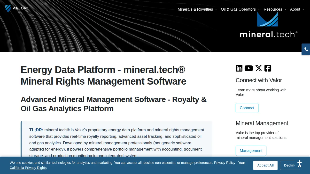 Valor Mineral Management page