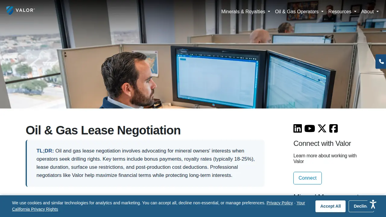 Valor Mineral Management page