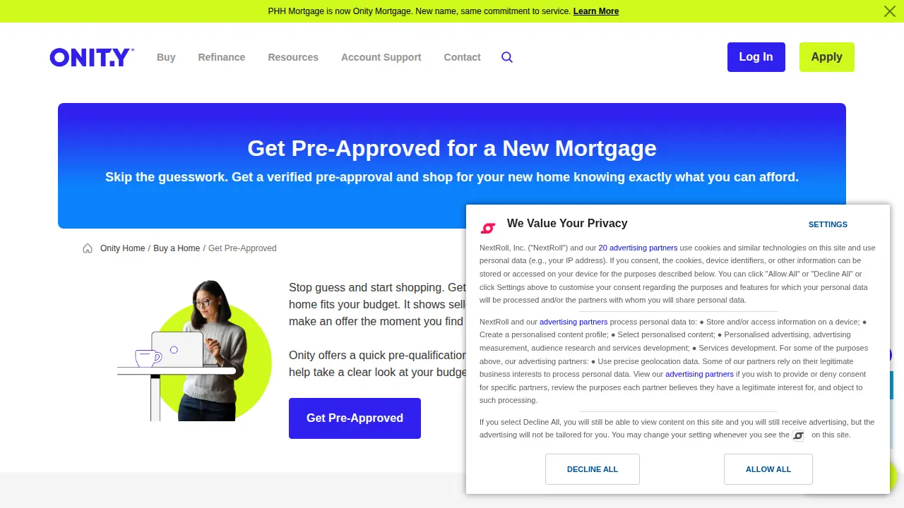 Onity Mortgage page