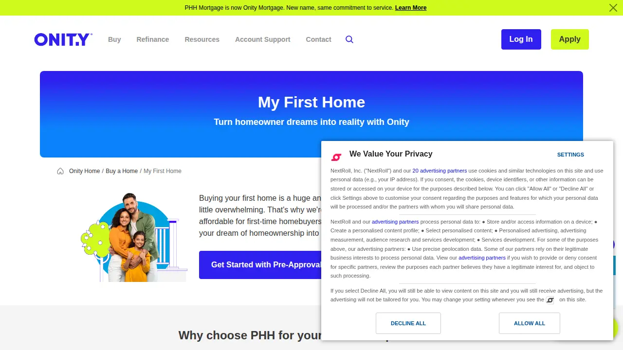 Onity Mortgage page