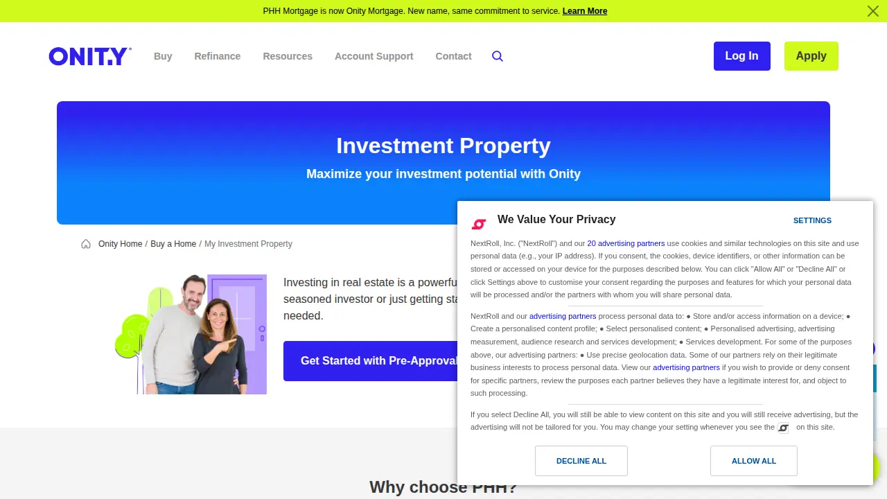 Onity Mortgage page