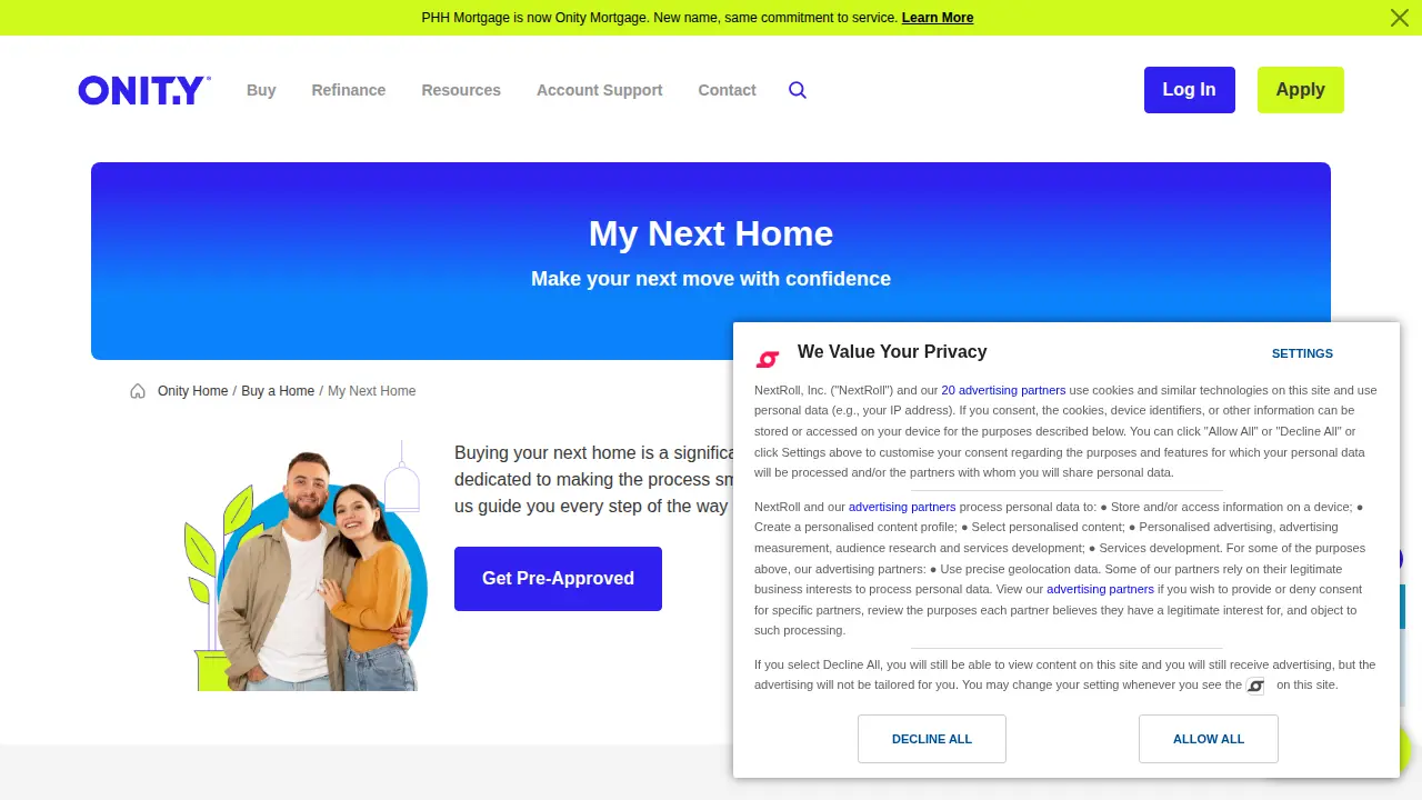 Onity Mortgage page