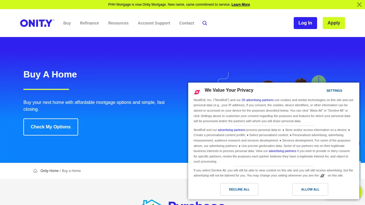 Onity Mortgage page