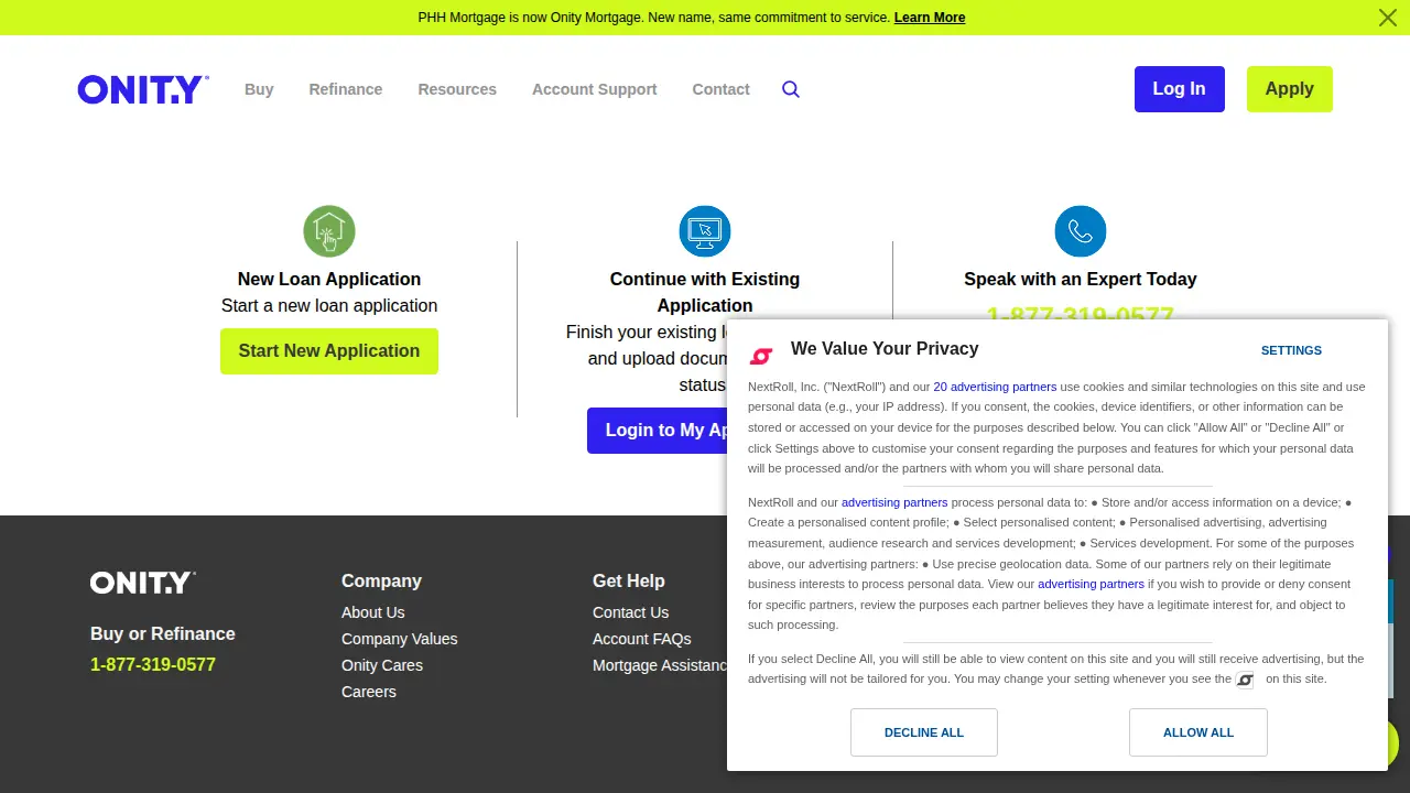 Onity Mortgage page