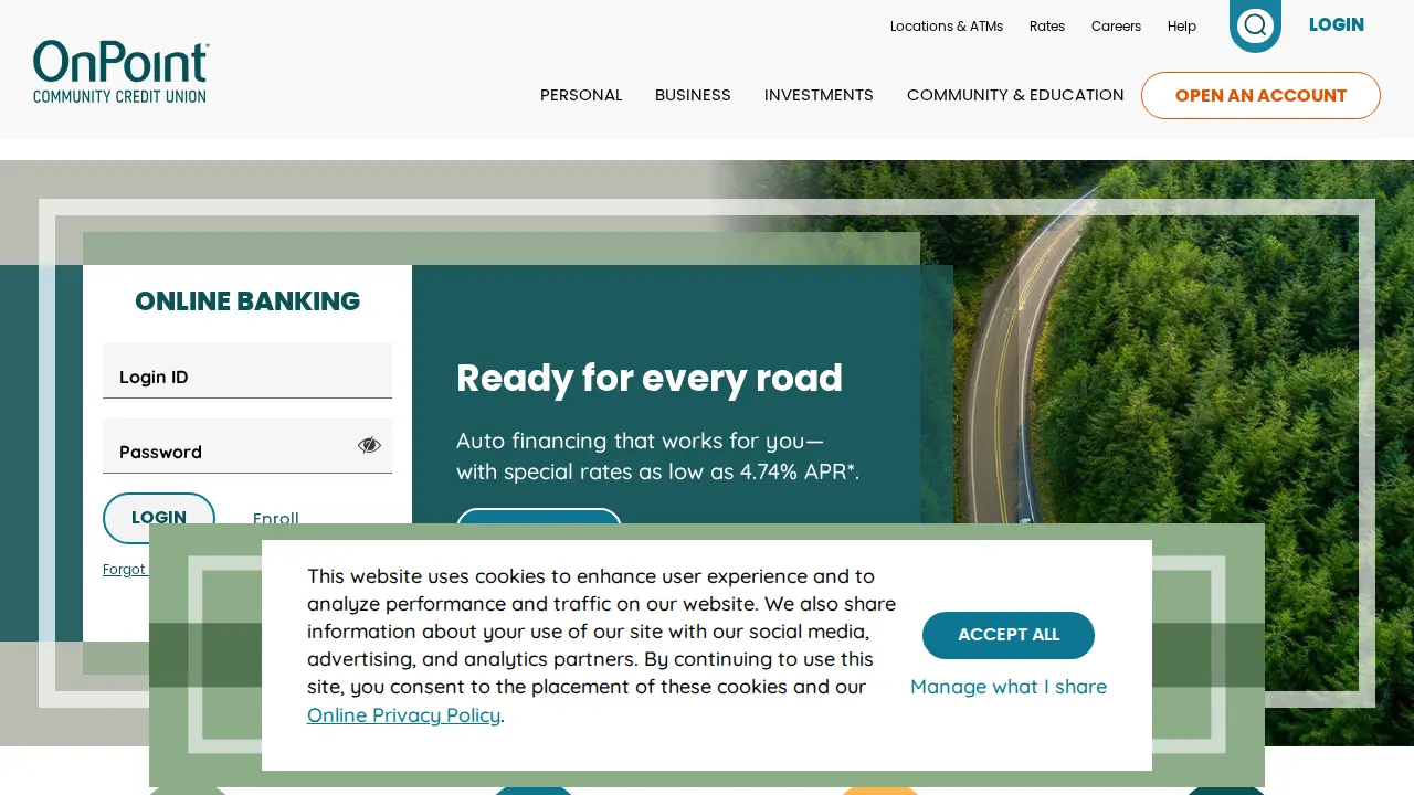 OnPoint Community Credit Union page