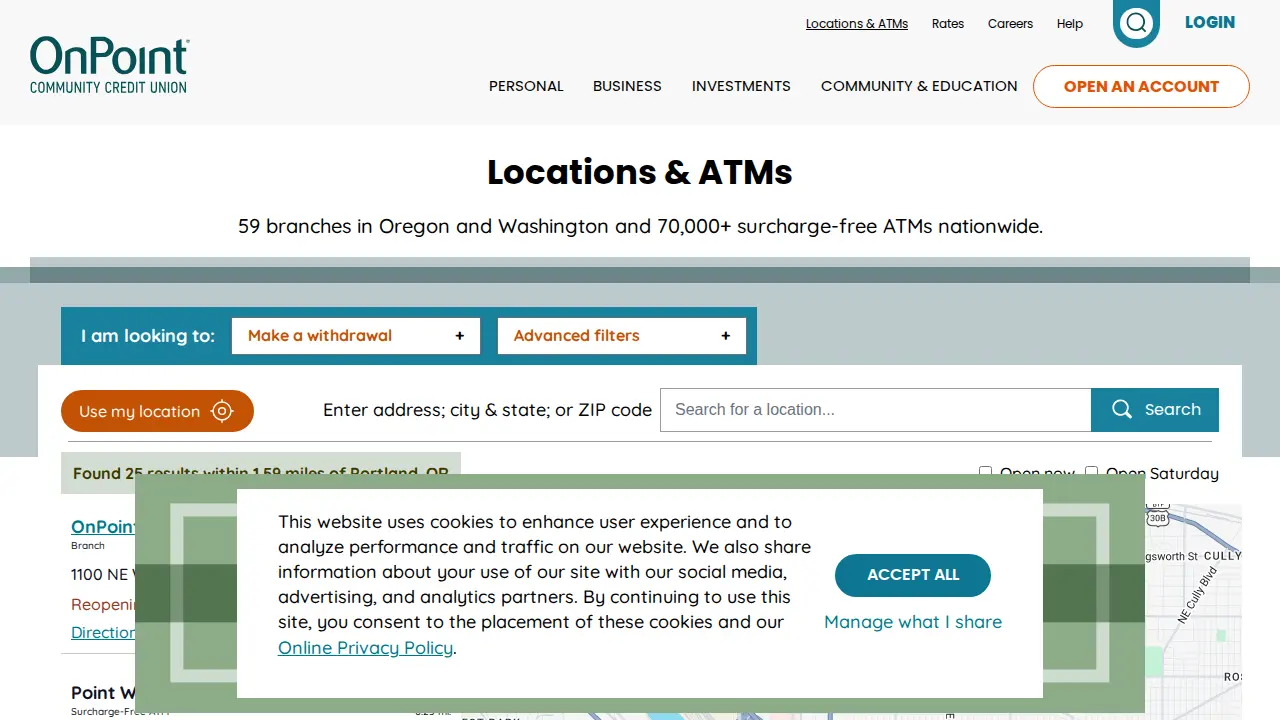 OnPoint Community Credit Union page