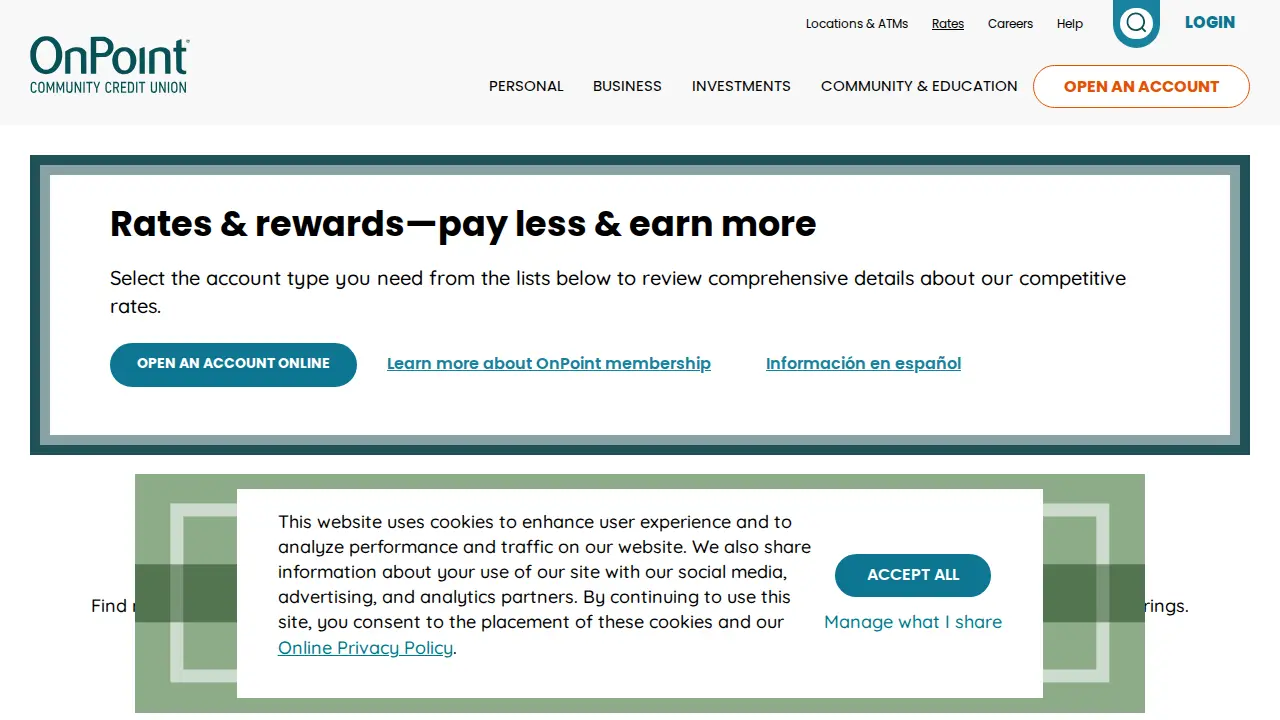 OnPoint Community Credit Union page