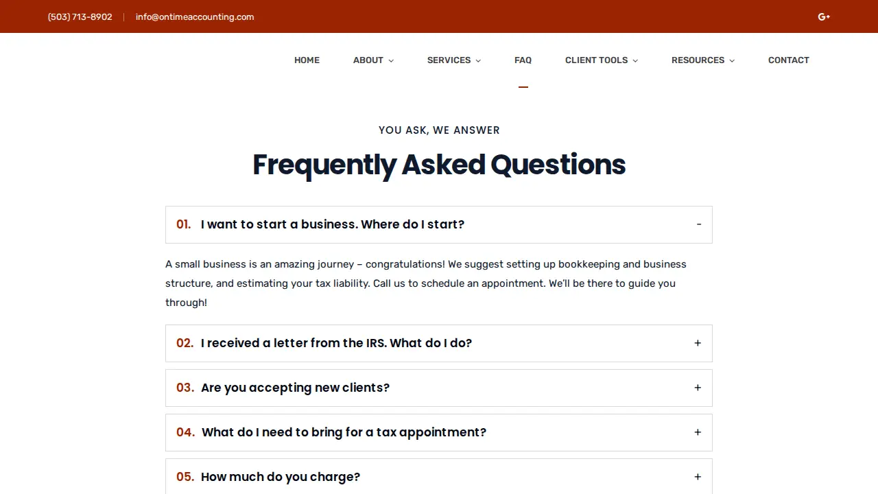 On-Time Accounting page