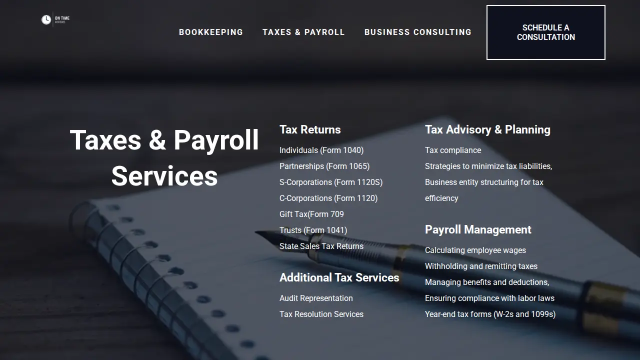 On Time Advisors page