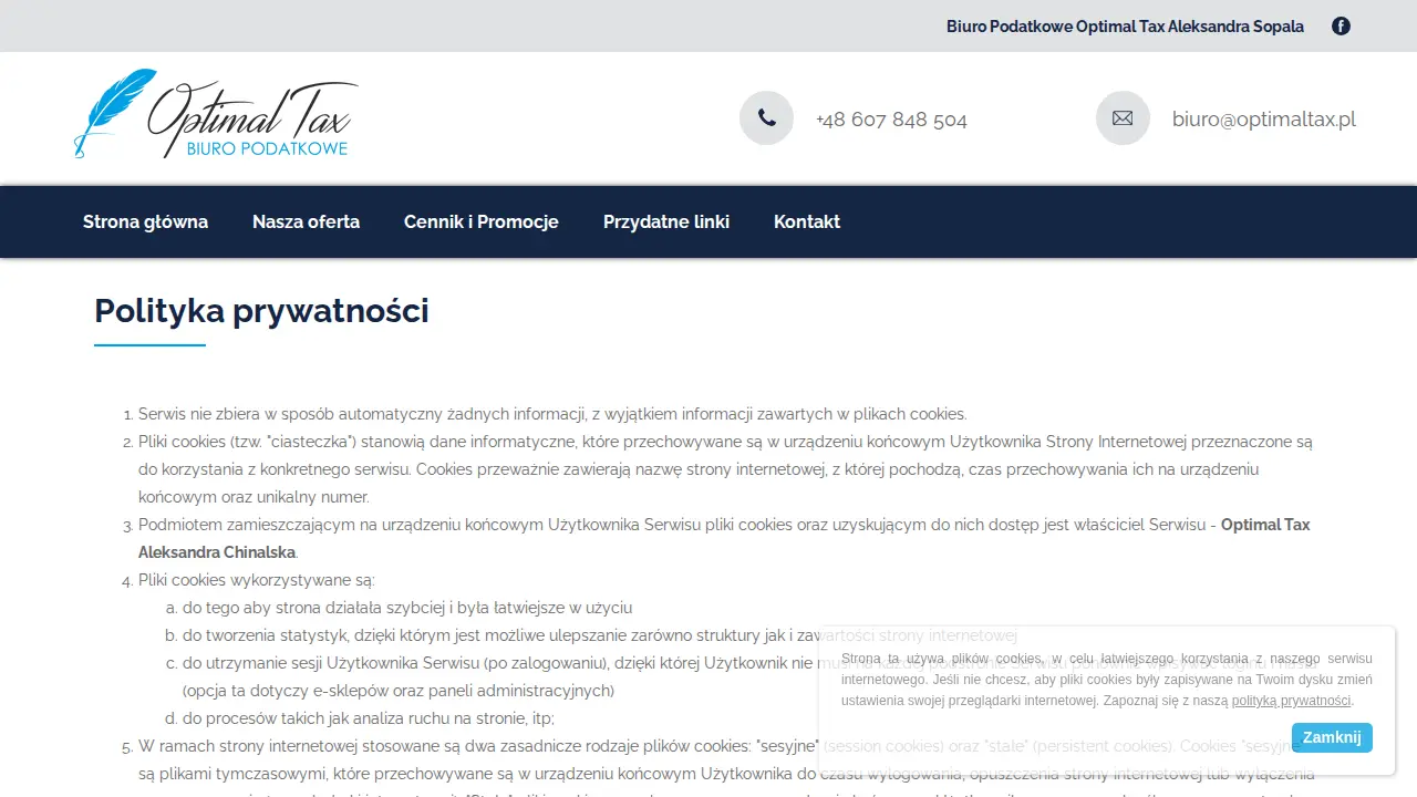 Biuro Podatkowe Optimal Tax page