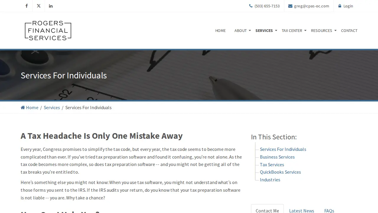 Rogers Financial Services page
