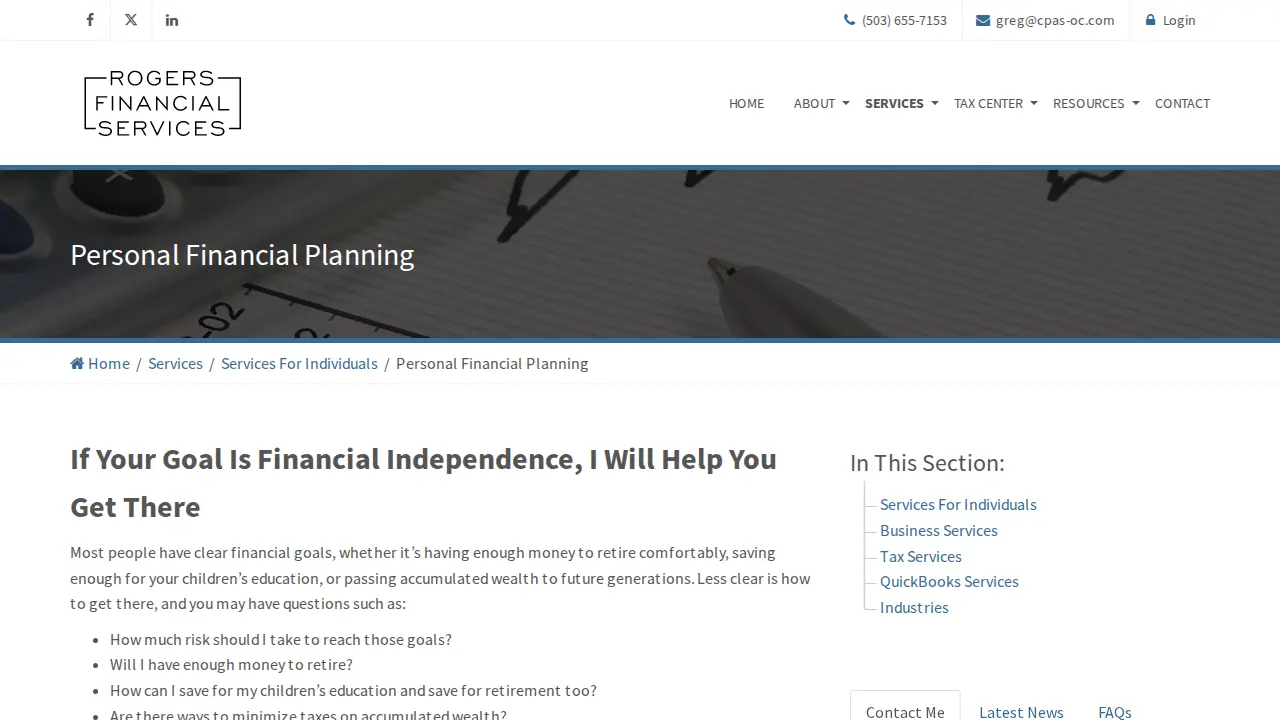 Rogers Financial Services page