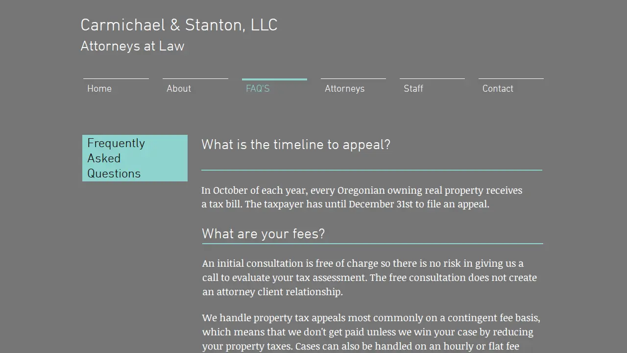 Carmichael & Stanton, LLC. Attorneys at Law page
