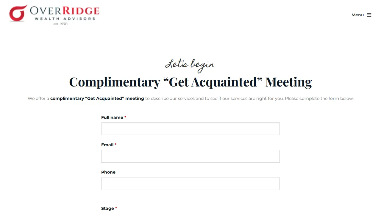 OverRidge Wealth Advisors page