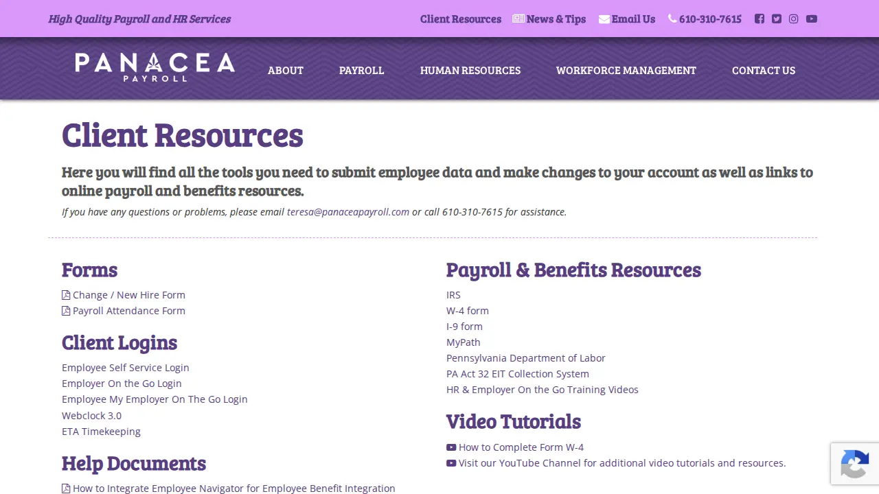 Panacea Payroll page