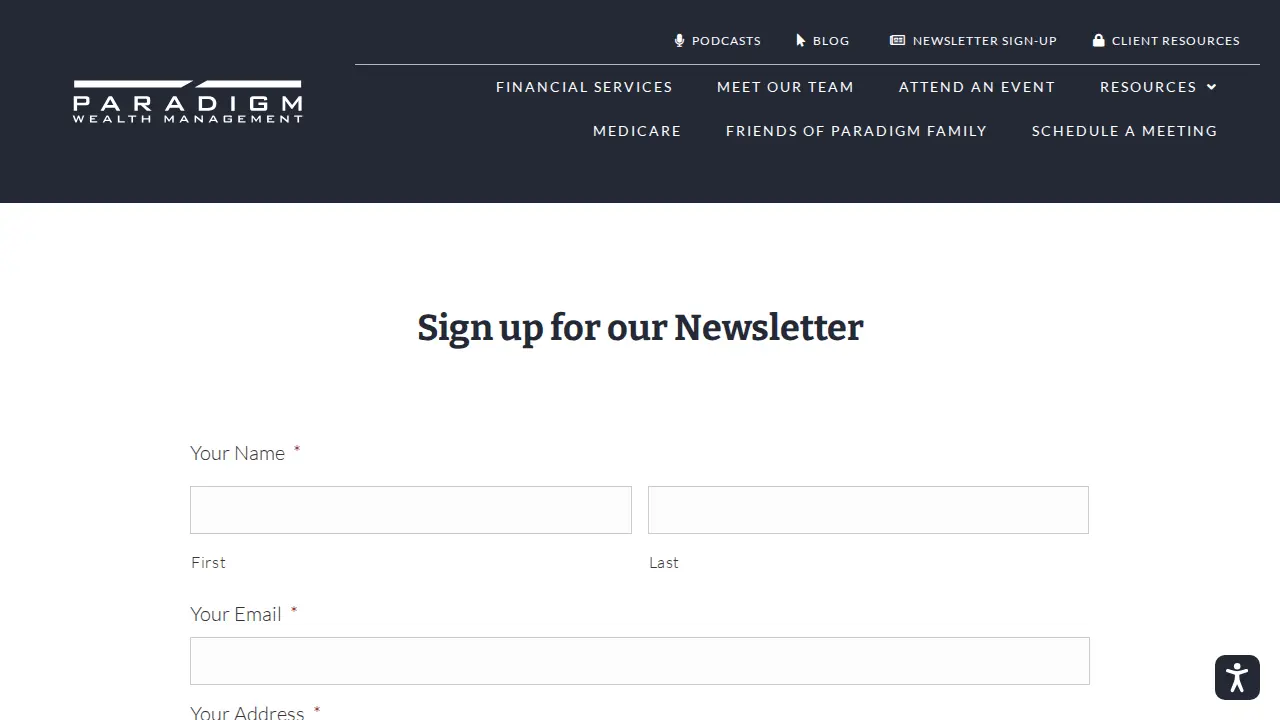 Paradigm Wealth Management page