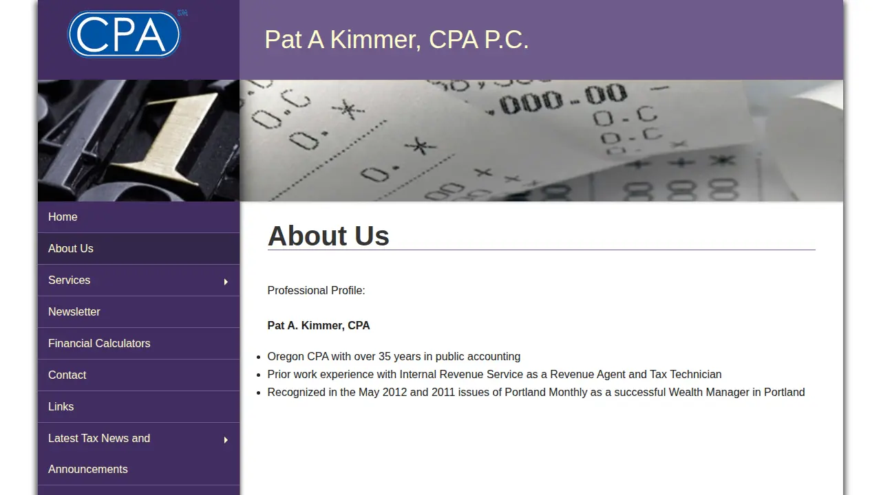 Pat A Kimmer CPA page