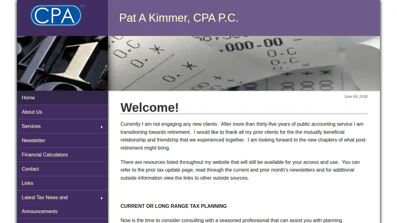 Pat A Kimmer CPA page