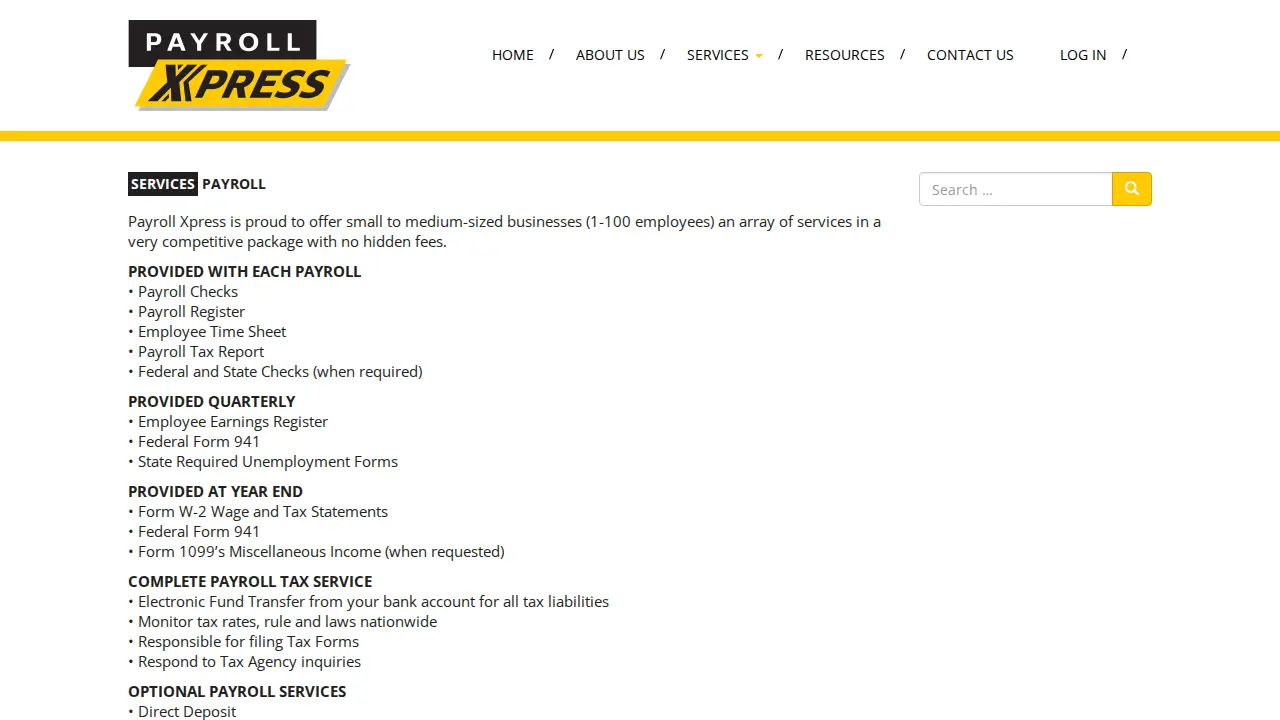 Payroll Xpress page