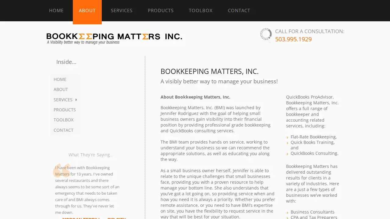 Bookkeeping Matters, Inc. page