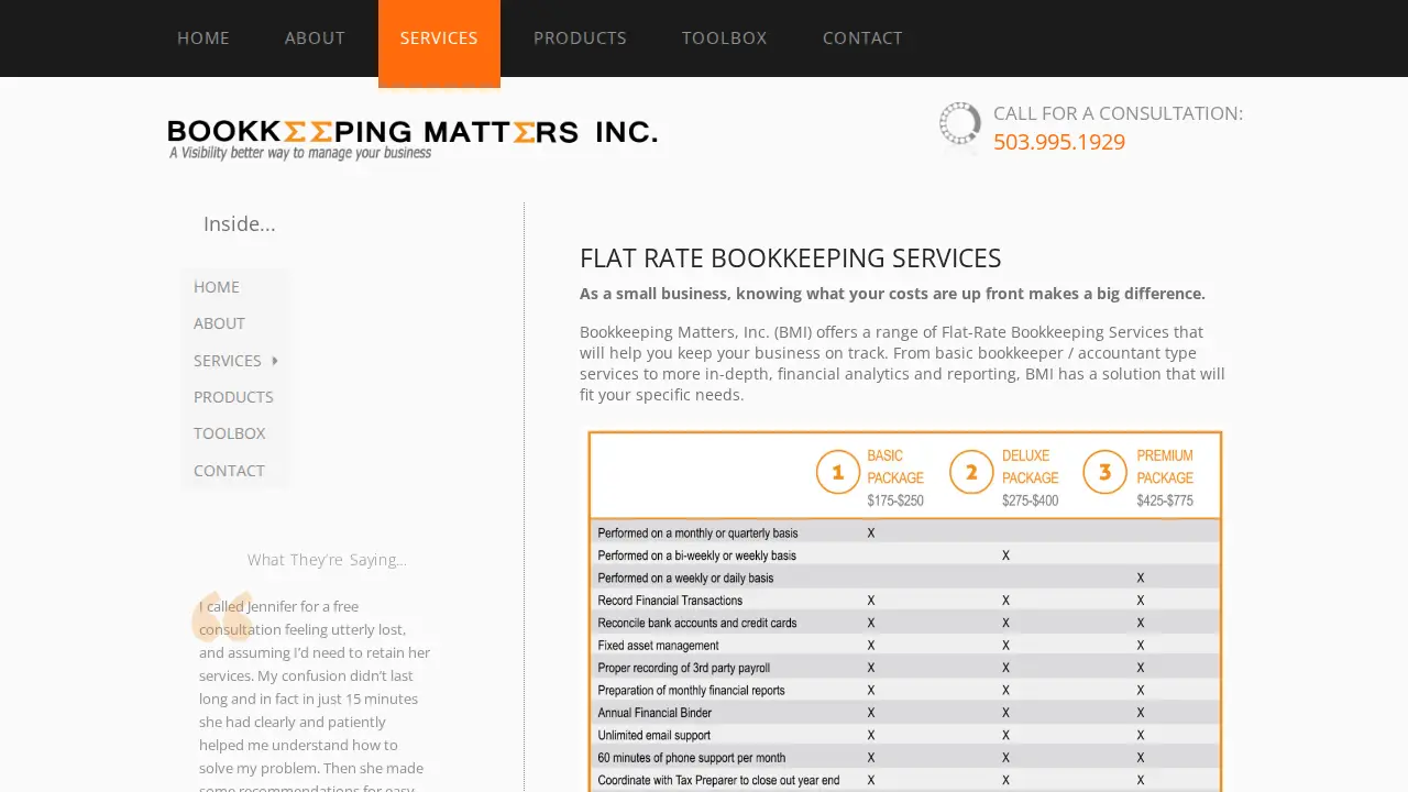Bookkeeping Matters, Inc. page