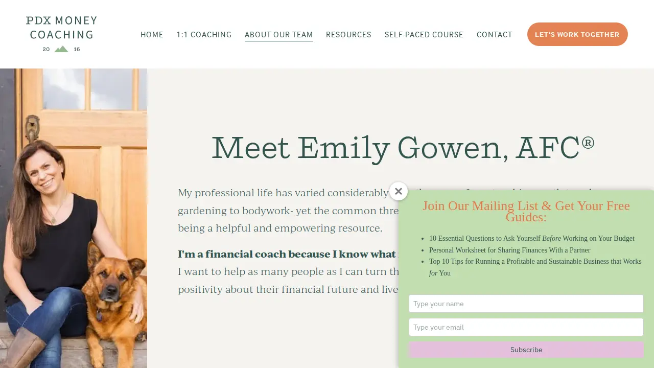PDX Money Coaching page