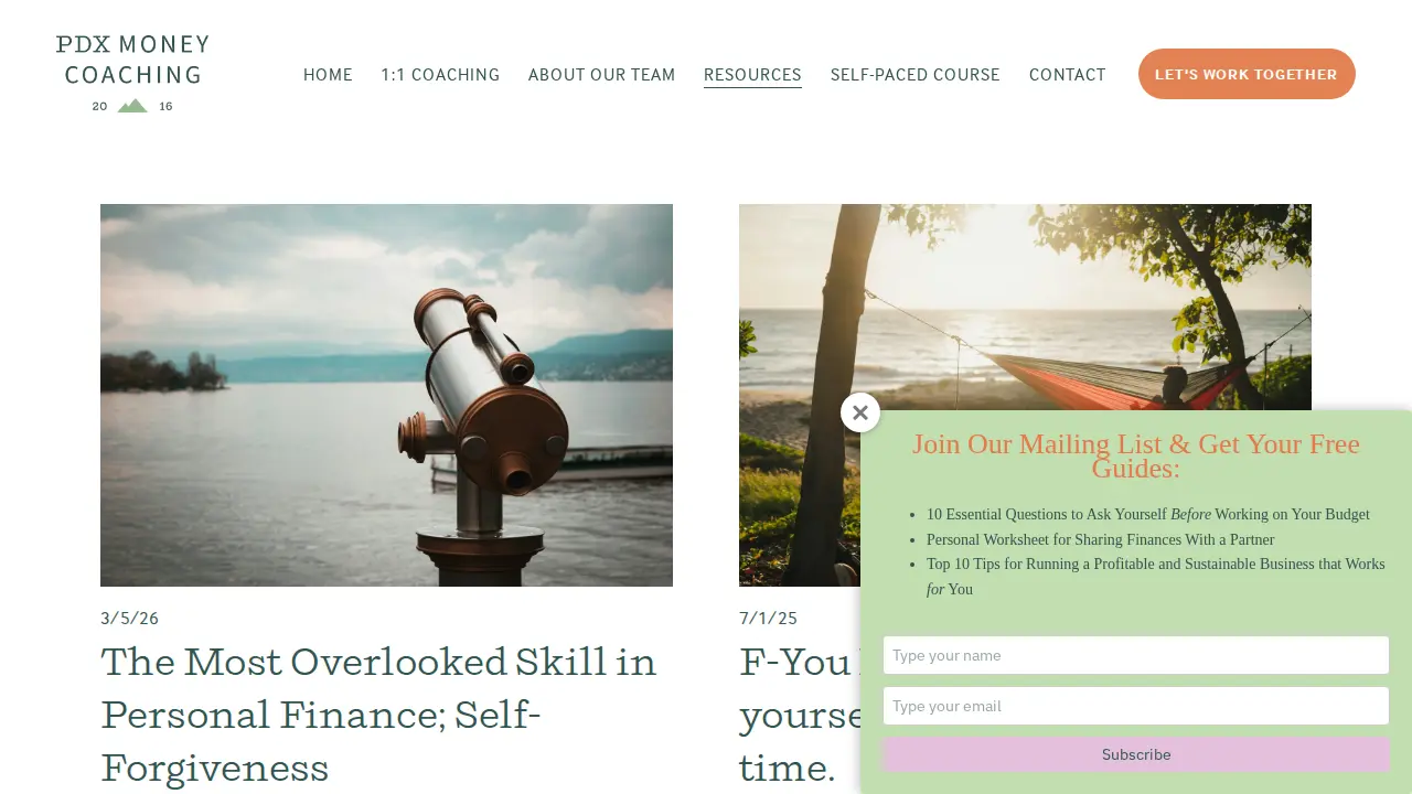 PDX Money Coaching page