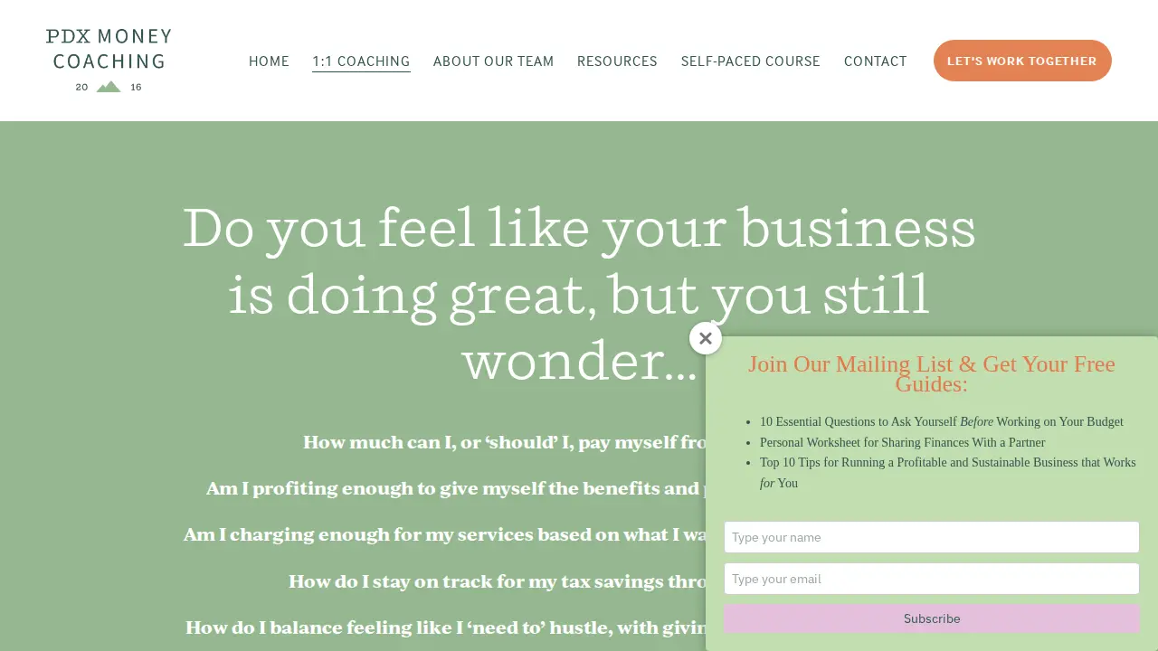 PDX Money Coaching page