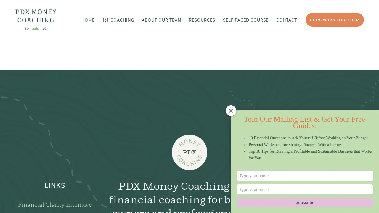 PDX Money Coaching page