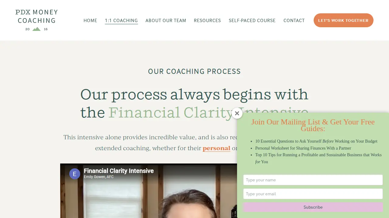 PDX Money Coaching page