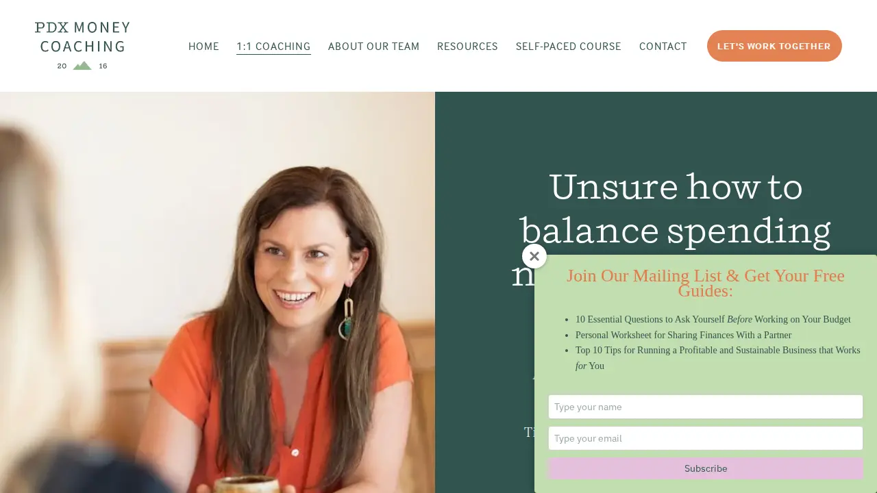 PDX Money Coaching page