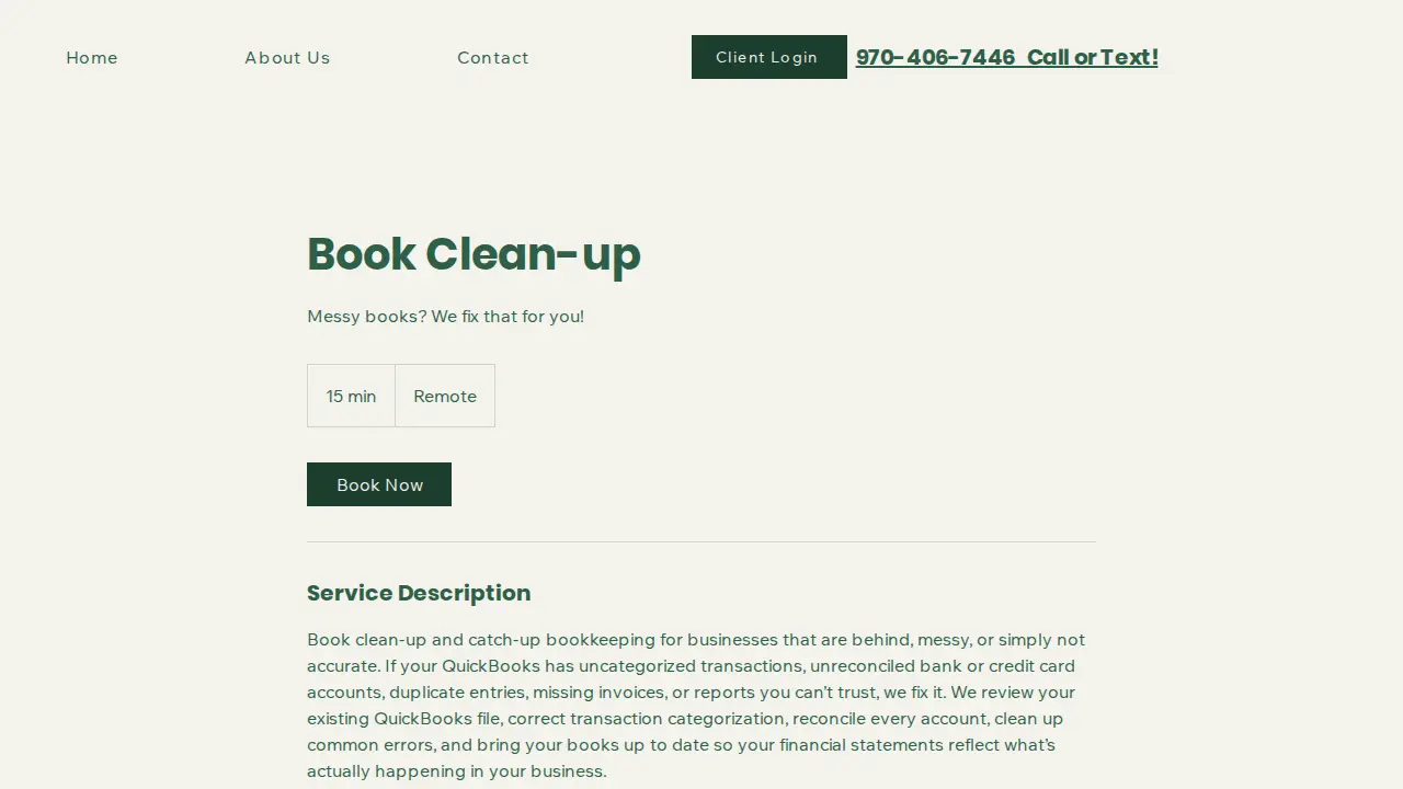 Peak One Bookkeeping page