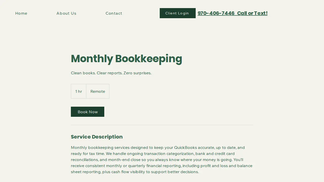 Peak One Bookkeeping page