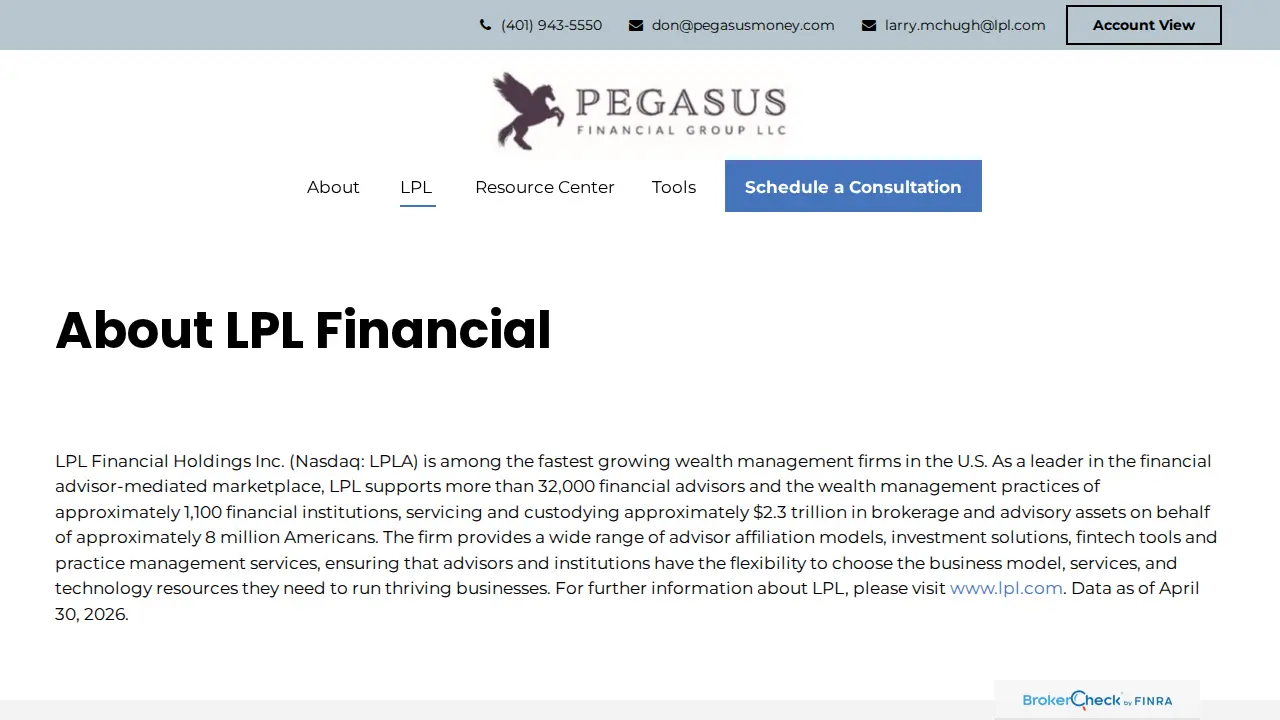 Pegasus Financial Group page