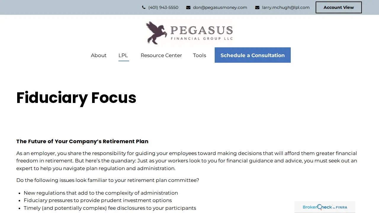 Pegasus Financial Group page